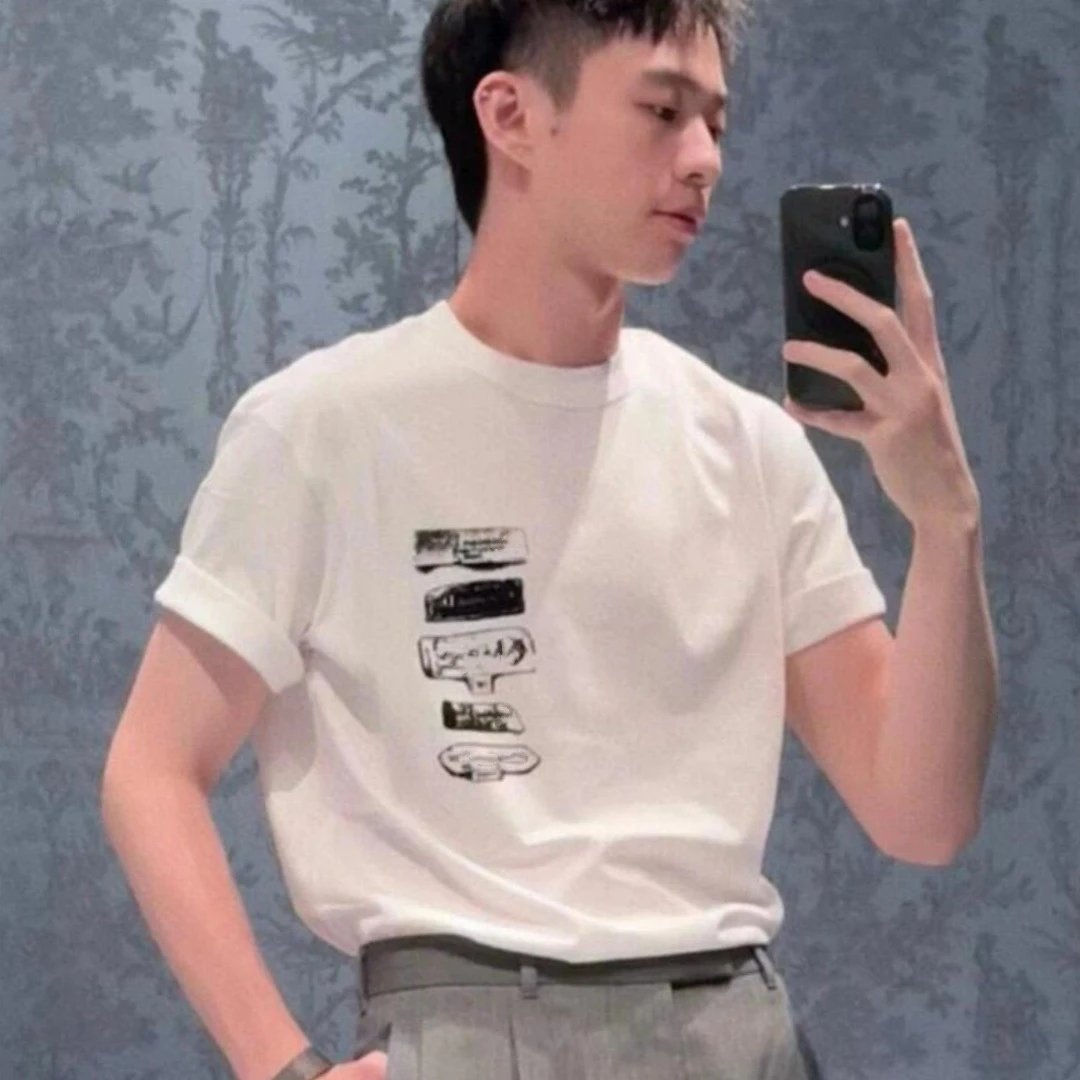 25 New Dior Spring Summer New Flock Logo Letter Print Short Sleeve T-shirt Top Men's